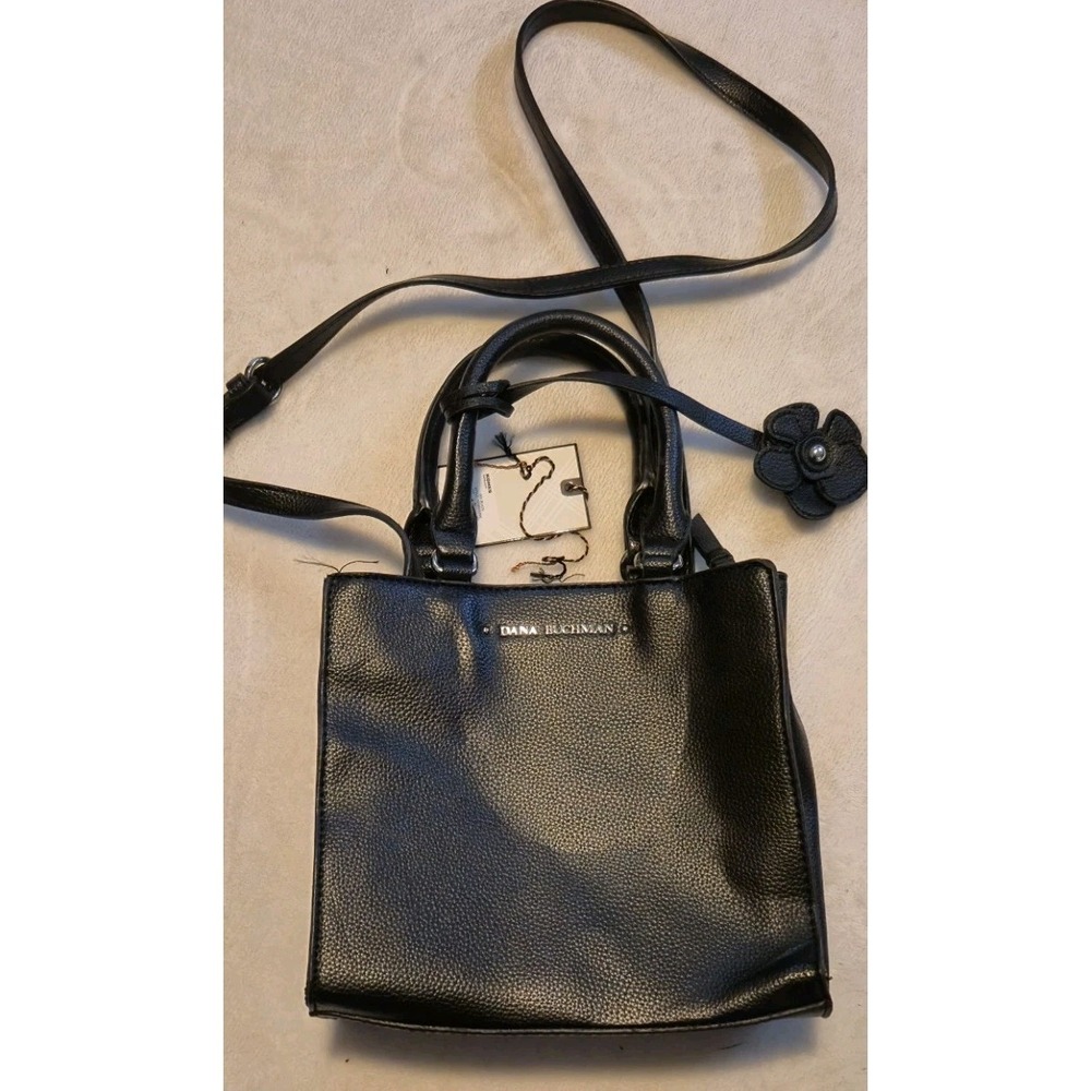 Dana‎ Buchman Black Pebbled Leather Crossbody Tote Purse